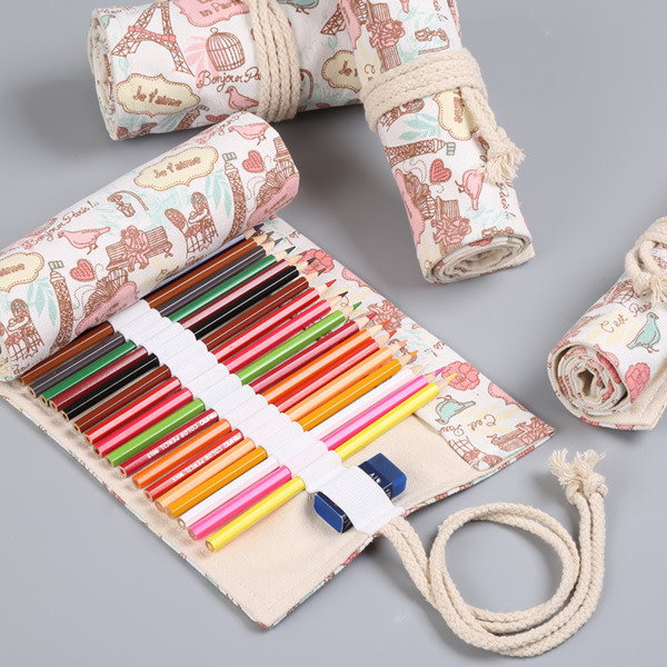 36.12.72 Fack Canvas Pencil Wrap Pouch Roll up pennhållare för fodral för student konstnär Ritning Färgläggning Organizer Statio null - A 12 hål