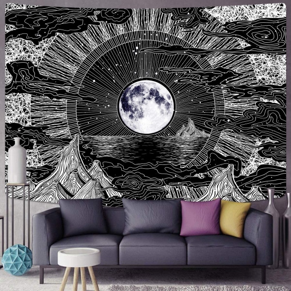 Kuu ja tähti Tapestry Clouds Tapestries Black Tapes