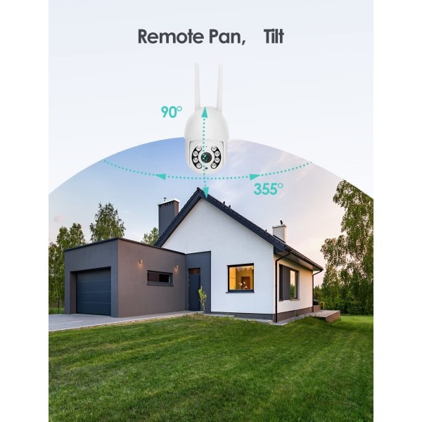 Udendørs WiFi overvågningskamera, 355°/90° roterbar, IP65