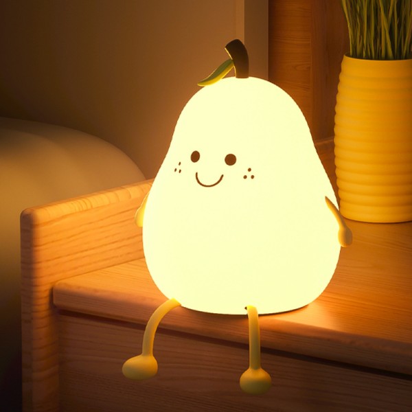 Sød leende päron silikon nattlampa med 7 farver LED-lys Ki