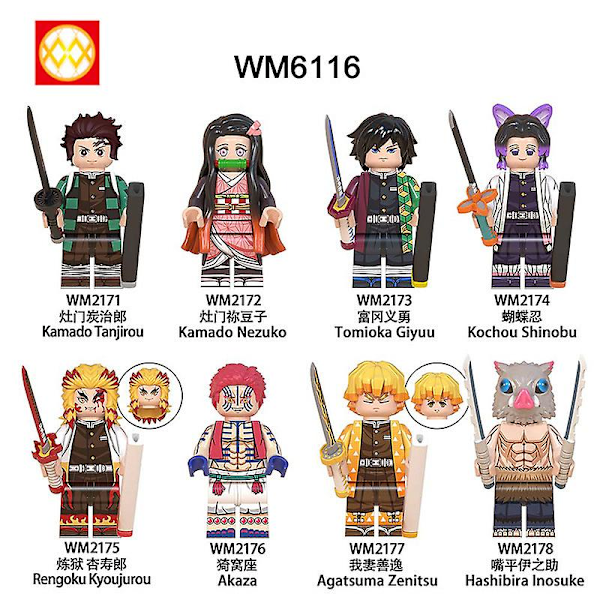 8PCS Demon Slayer Action Bricks Plastkompatibla leker