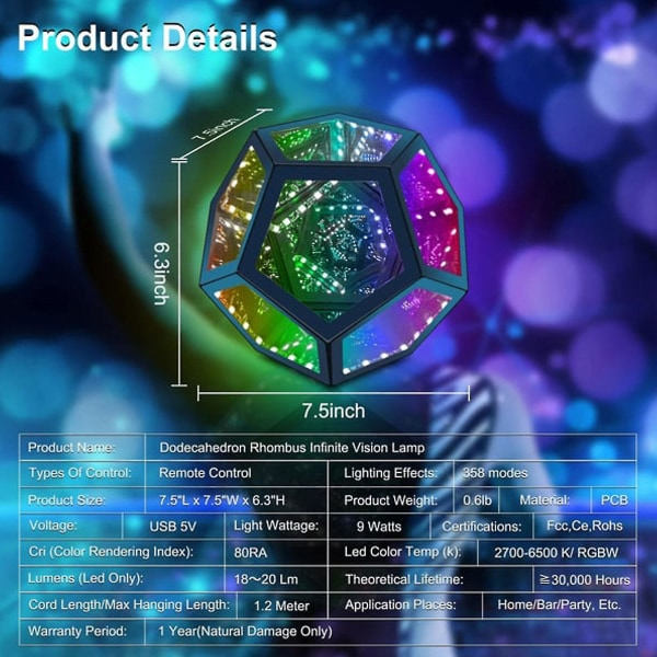 Ny uppgraderad Infinity Dodecahedron Gaming Light, Cool Rgbw LED bordslampa för sovrumsspelrumsinredning - Jnnjv