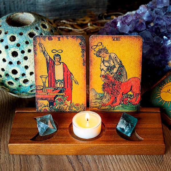 Tre-måne-stativ i tre, Tarot-kortstativ i tre, Lysdisplayholder, Alter-rekvisita