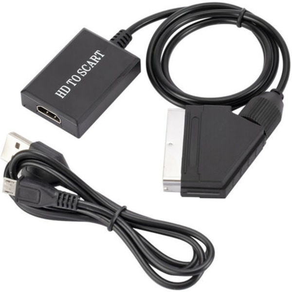 HDMI Scart-adapter med HDMI och Scart-kablar, HDMI till Scart-omvandlare kompatibel med NTSC/PAL för PS4-spelare Sky HD Blu-Ray HDTV STB