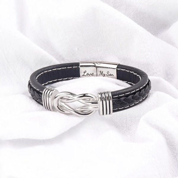 Armband till min son, för alltid sammanlänkade, flätad läderarmband, magnetiskt lås i rostfritt stål, läderknutarmband, tillbaka till skolan-gåva