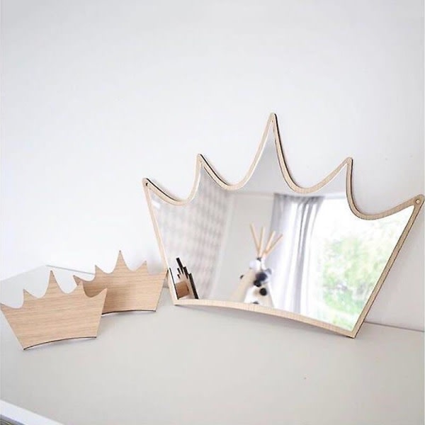 Dekorativt træspejl til børn vægdekoration tegneserieform kunstværk ornament til hjemmet Hjerteformet