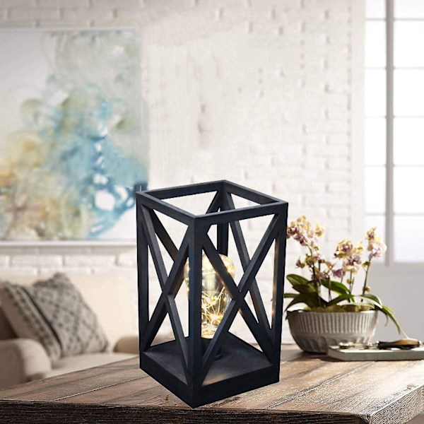Batteridrevet LED Vintage Lykta Bordslampe med Timer - Rustik Lantstil for Stue, Soverom, Uteplass, Dekk, Landskap