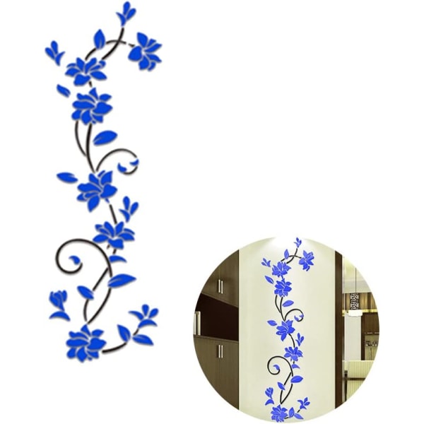 Veggdekorasjoner til stuen Avtakbare 3D Rose Flower Rattan Veggklistremerker Stue TV Bakgrunn Veggdekor Veggmaleri Home Decor (blå blomster)