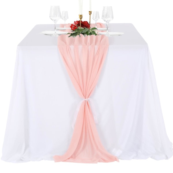 100% New Christmas Terracotta Chiffon Bordløber 10 fod gennemsigtige bordløbere 118/157 tommer lange til bryllup Brudebruser Pink 70*300 cm