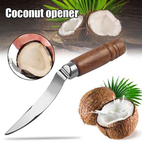 Kokosöppnare Verktyg Rostfritt stål Flesh Remover Borttagning Cutter Trähandtag Kök