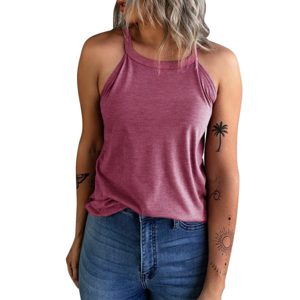 Kvindernes sommer ærmeløs halter tee shirts besætning hals træning tank top casual plain cami shirts（M）