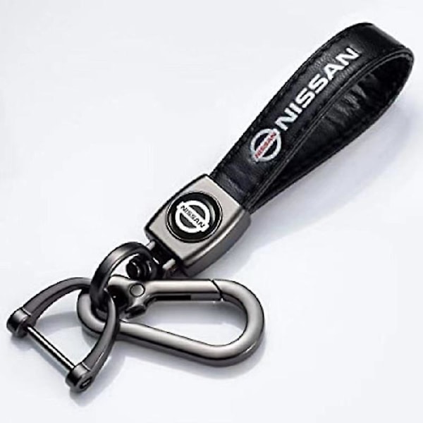 Lädernyckelring med bilmärkeslogga, fjäderlås och ring, kompatibel NISSAN