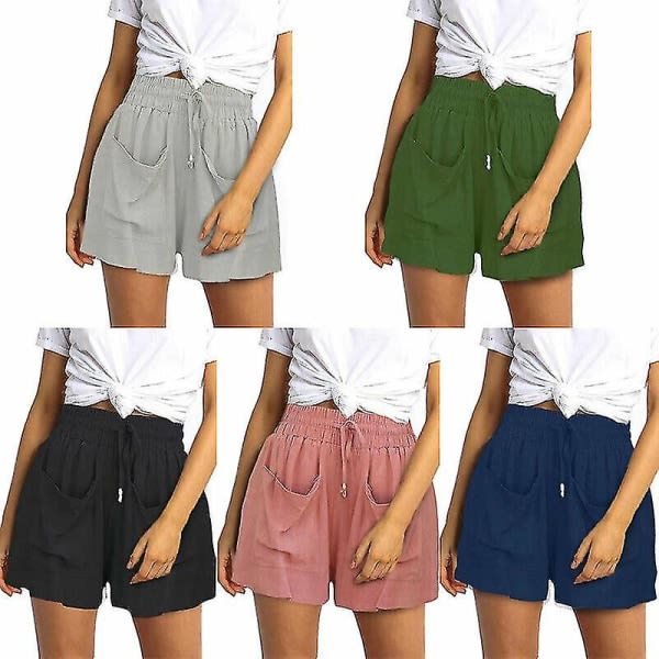 Kvinders løse shorts med snørebånd i solide damer sommerferie Beach Baggy Short Pantsa-9 mørkeblå 2XL