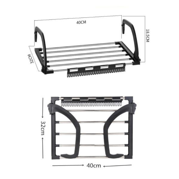 Foldbar tørrestativ til tøj Balkon i rustfrit stål Hæng på kølergitter Badekar til at hænge tørre våde tøj til vask (40X32cm)