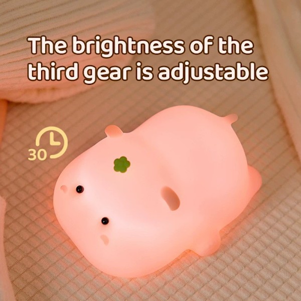 Pink Flodhest Natlampe, LED Blød og Sød Lampe, Børnenatlampe, Silikon Flodhest Lampe
