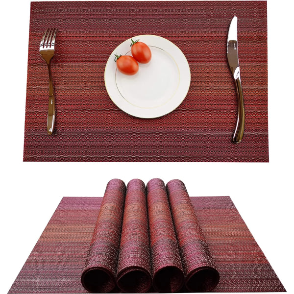 Bordstabletter (sett med 4), halkfria tvättbara bordstabletter, (rød)