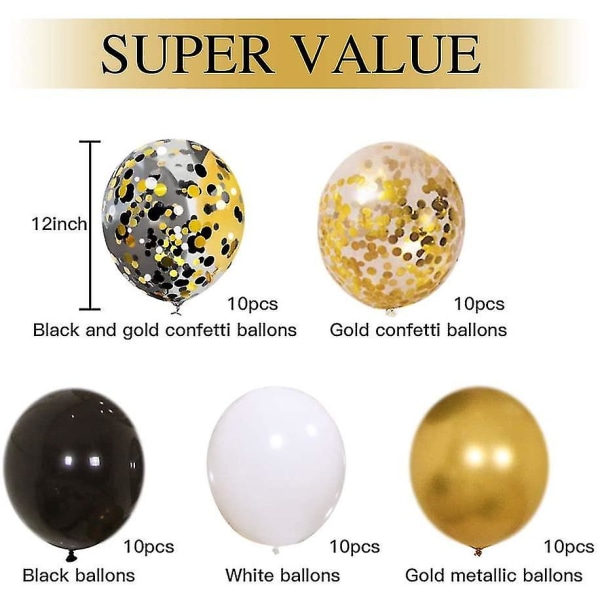Sort guld konfetti balloner 50 pakke - 12 tommer guld hvid A