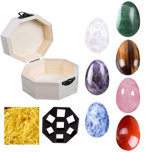 Chakra Stones Healing Crystals Set med opbevaringsboks tumlad og poleret dekorativ prydnad for hjemmekontorets trælåda