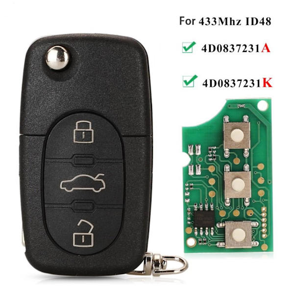 Bil Flip Nøgle Fjernbetjening 4D0837231A 4D0837231A[YDE] 4D0837231A 4D0837231A