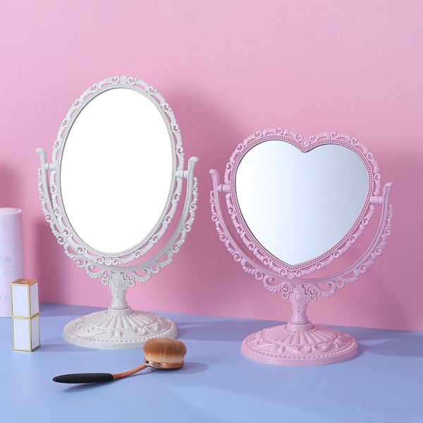 2 Sides Heart Shape Rotating Mirror- pink