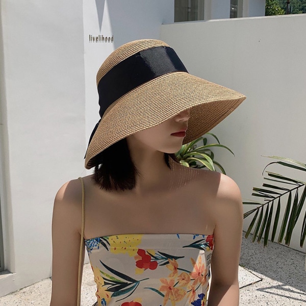 Dame stråhat strandhat UPF 50+ Foldbar solhat udendørs