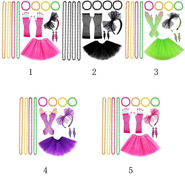 Neon 80-talskostymer til sæt Tutu-kjol 2 2
