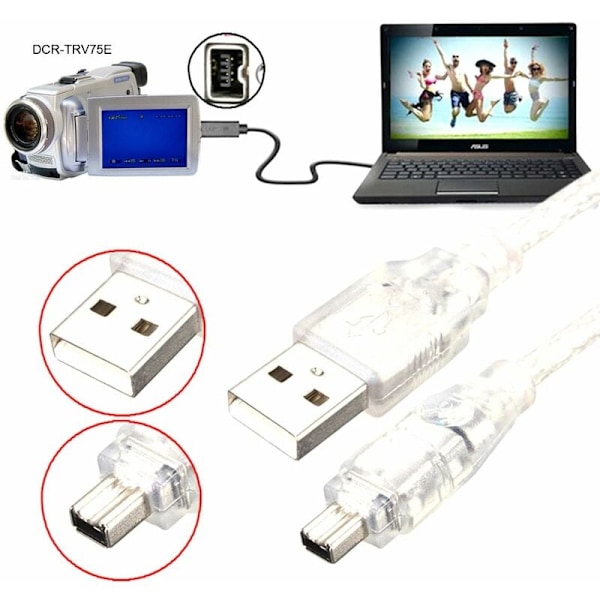 USB-han til Firewire IEEE 1394 4-benet han iLink-adapterkabel til Sony DCR-TRV75E DV