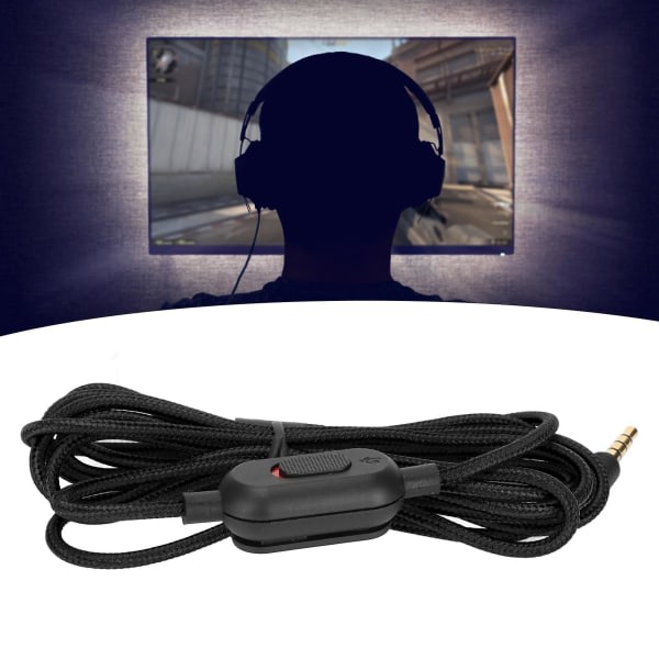 Spilkabel til headset, vævet hovedtelefonsnor med volumenkontrol og lydløs-knap til Logitech G Pro X G433 G233 Sort