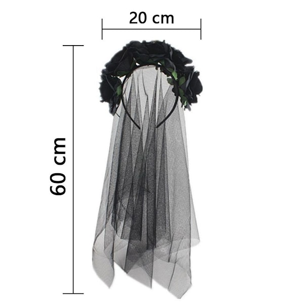 Rose Flower Veil Halloween Kostyme Pannband Day of the Black KLB