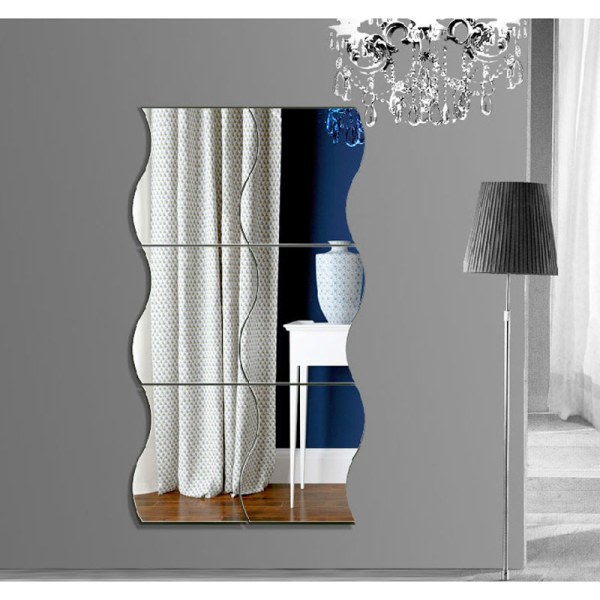 6 st vågform självhäftande 3D spegel veggdekor hemrum dekorasjon