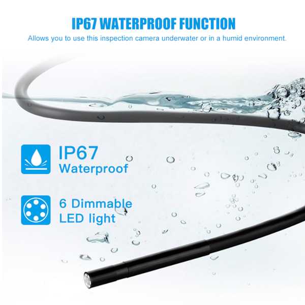 0,2 tommer 5MP IP67 6 LED WiFi endoskop boreskop inspeksjonskamera for iOS/Android-smarttelefoner 10 m/32,8 fot kabel