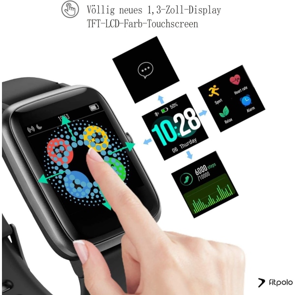 Smartwatch, fitness tracker-klokke 1,3" HD full berøringsskjerm
