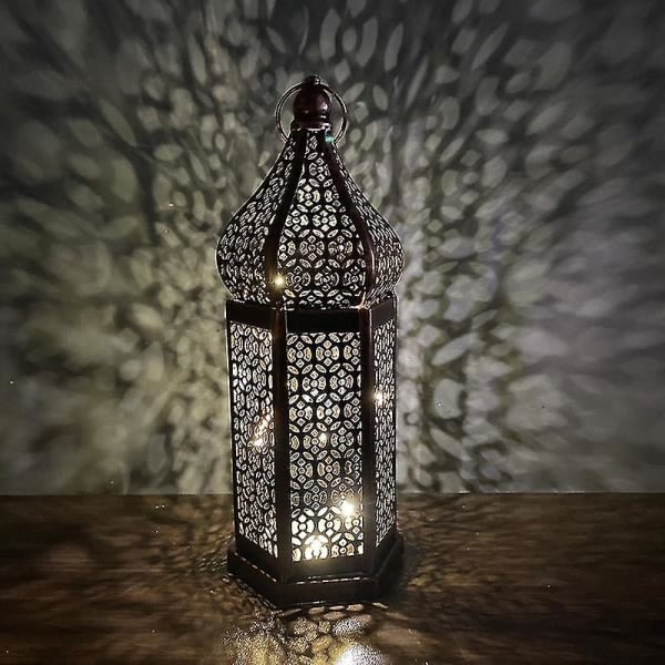 Lille marokkansk lanterne i sort metal 27,2cm - Marokkansk fyrfadslys til udendørs i haven eller indendørs på bordet - lanterner til lys - orientering