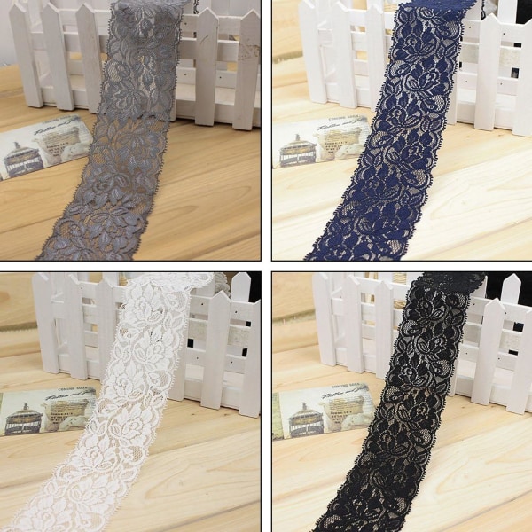 5M elastisk blonderbånd Blomsterkant Stretchband Syband Kjoledekorasjon DIY-håndverk, mørkeblå