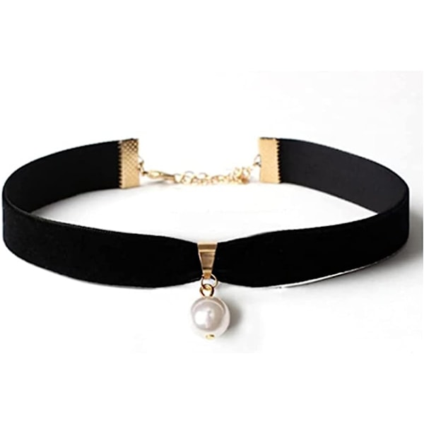 Sort Klassisk Fløjls Choker Halskæde Stræk Gotisk Choker med Perle Vedhæng til Kvinder og Pige