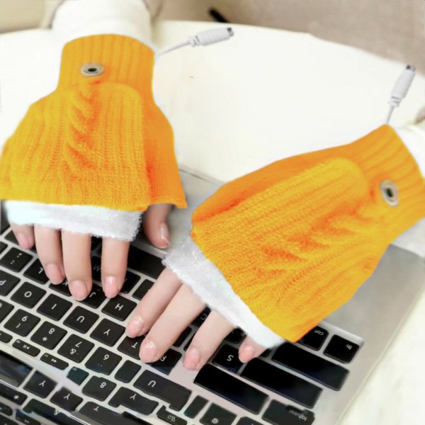 USB Uppvärmda Kallväder Handskar Hög Elastik Mjuk Termisk För Kvinnor Män Gul