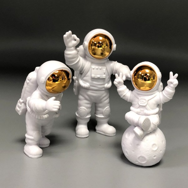 Astronauttihahmon luovat Spaceman Planet Staty Skulpturer Koriste hemmakontor Ornament Guld