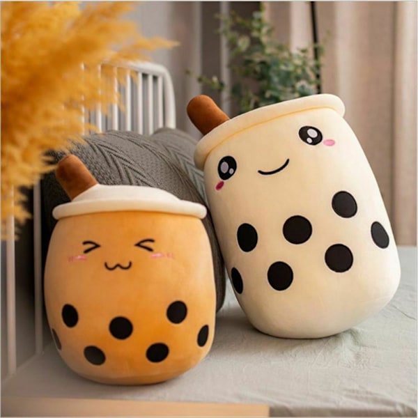 Blød, fyldt plys bamse Bubble Tea Boba Cup-mønster 20cm-Brown Open Eyes