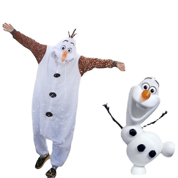 Anime Snowman Olaf Kostym Pyjamas Cosplay Vit Jumpsuit Vuxen Sovkläder Festklänning Kläder M