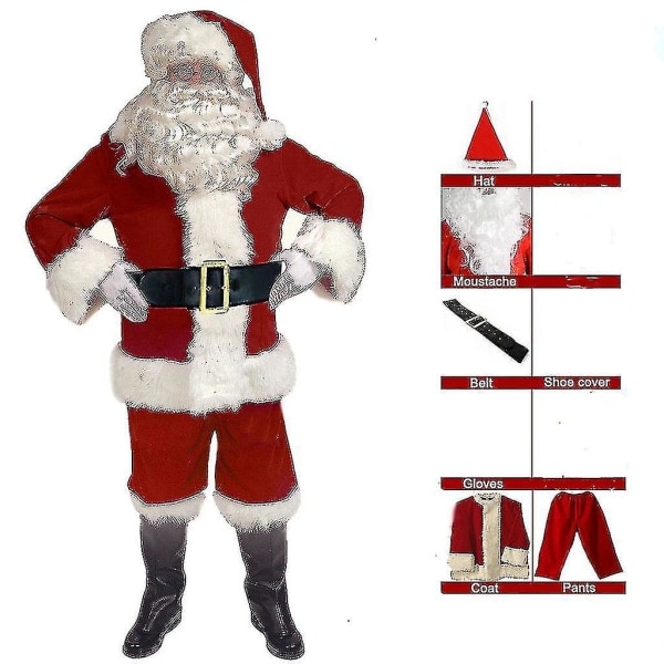 Deluxe Santa Claus -asu miehille Aikuisten Joulupukin puku 5 KPL M