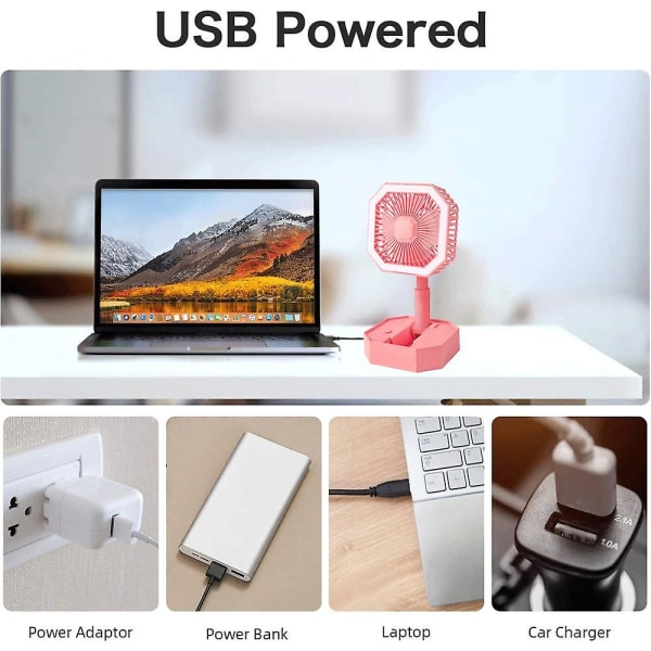 USB-opladningsbar skrivebordsholder-portabel infällbar let lille blæk pink