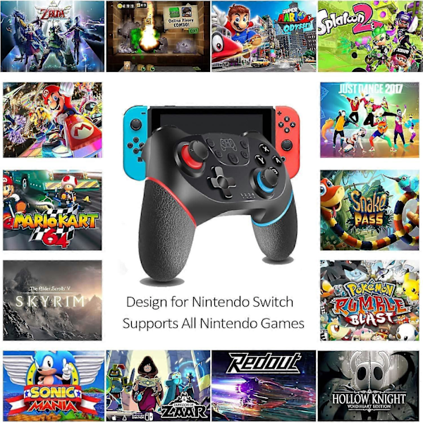 Switch-kontroller for Nintendo, Trådløs Pro-kontroller for Nintendo Switch/Switch Lite, Fjernkontroll Gamepad, Turbo og Dobbel Vibrasjon