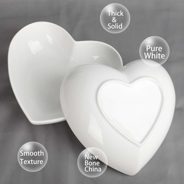 Store Hjerteformede Skåler 2stk Porselen Hvit Hjerte-Shape