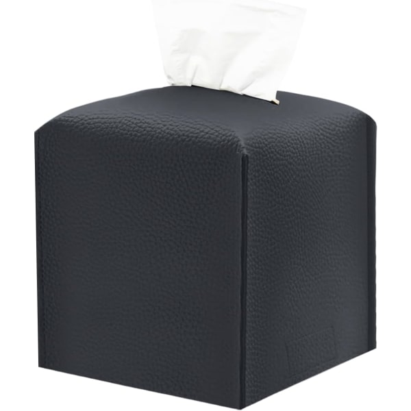 Tissue Box Cover, Sort Tissue Box Holder, Moderne Pu Læder Firkantet Tissue Box, Delikat Decoration Tissue Organizer