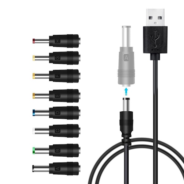DC 5V Strömkabel, Universell USB till DC Strömkabel med 9 Kontakter