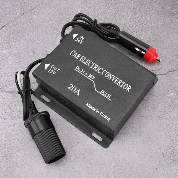 24V til 12V konverter - 20A bilspændingsreducer strømkonverter aluminiumslegering step-down transformator
