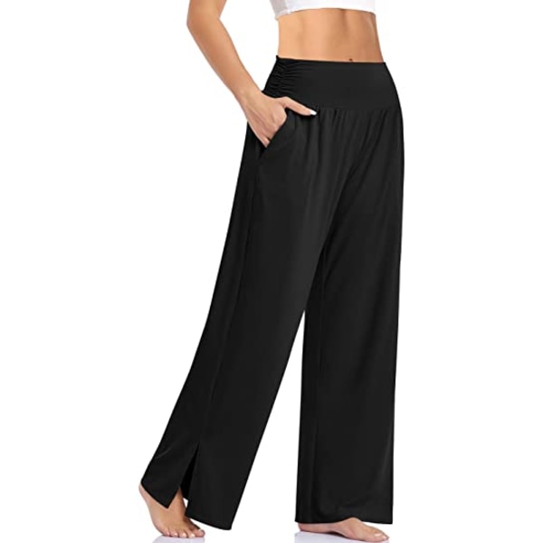 Yogabukser med brede ben til kvinder, højtaljede lommer, M
