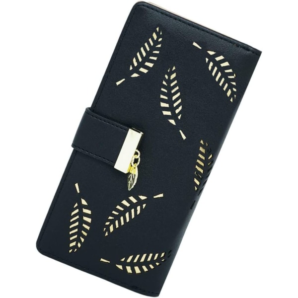 Plånbok i läder för kvinnor ihåliga bladmönster med dragkedja