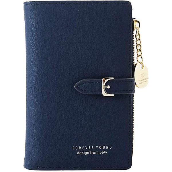 Rfid-blockerande kort plånbok för damer Pu-läder Medium Clutch Plånbok Bifold Kort Mynthållare Organizer Liten damväska (blå)
