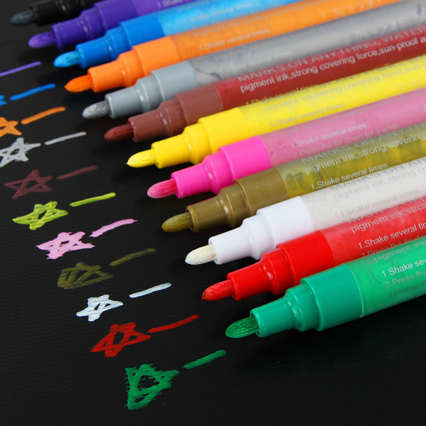 12 stycken vattentät akrylmarkör handskriven penna dagbok gra